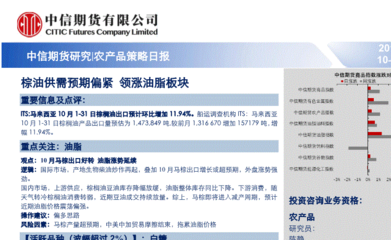 研报:中信期货-农产品策略日报:棕油供需预期偏紧,领涨油脂板块-191031-研报-期货研究-慧博投研资讯